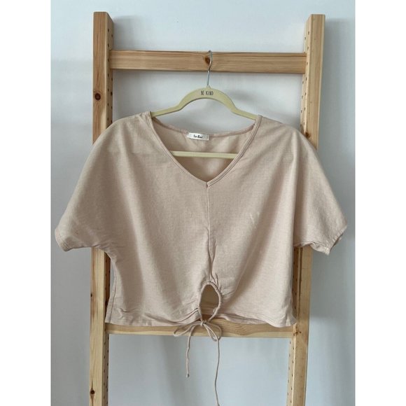 Très Bien Front Tie Beige Crop Top ( S ) - Picture 1 of 4